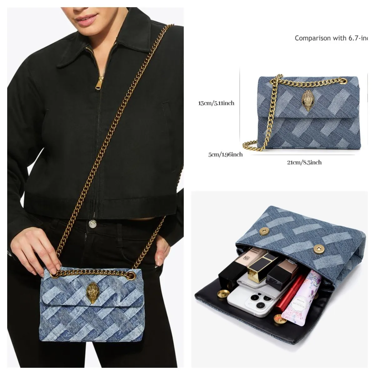 

Новая сумка Eagle Head, Mini Denim, Kensington, Bagkett, джинсовый материал, прочный и долговечный, модный и универсальный