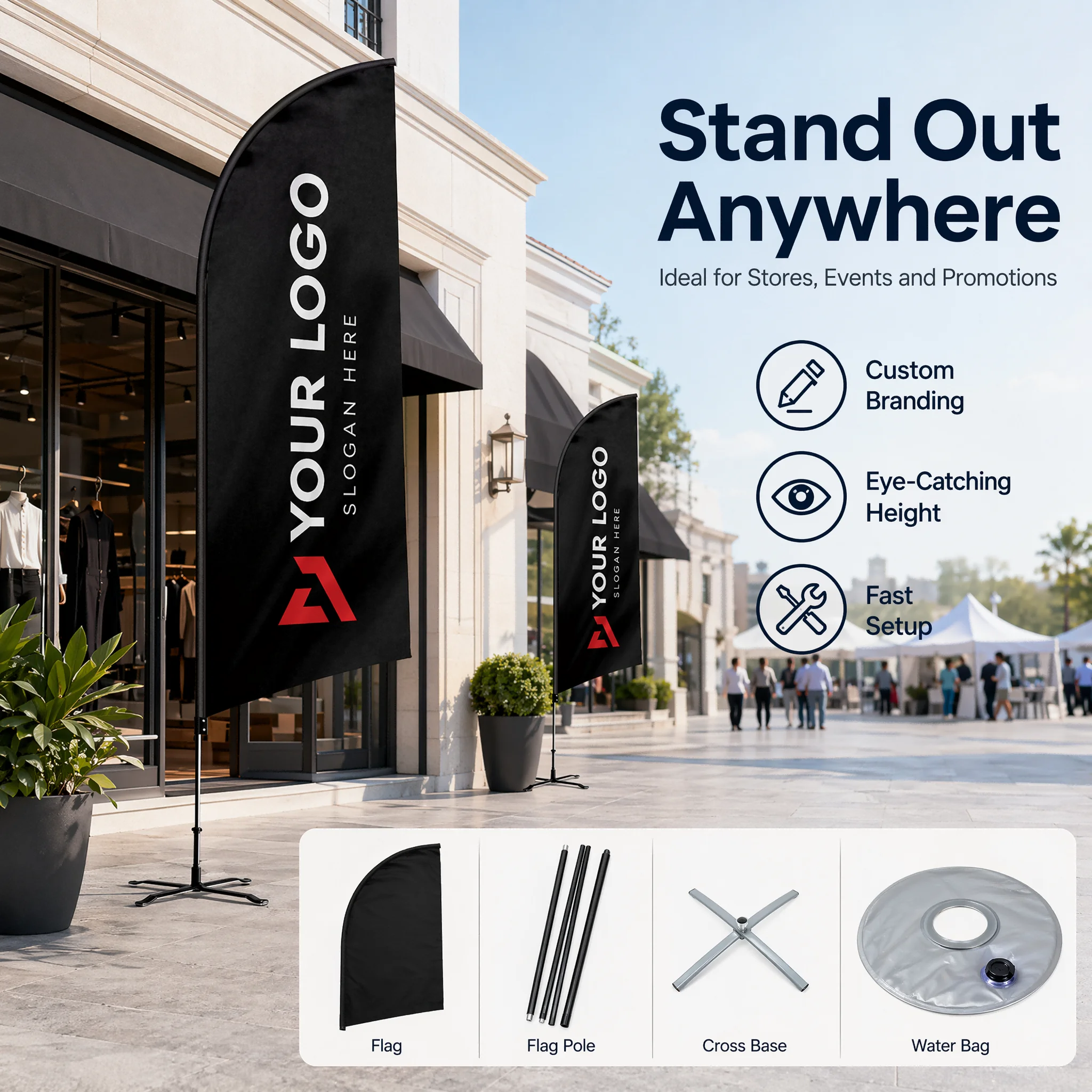 Outdoor Blade Flag Banner Set with Stand Cross Base Custom Printed Feather Flag Sign for Advertising Marketing Events