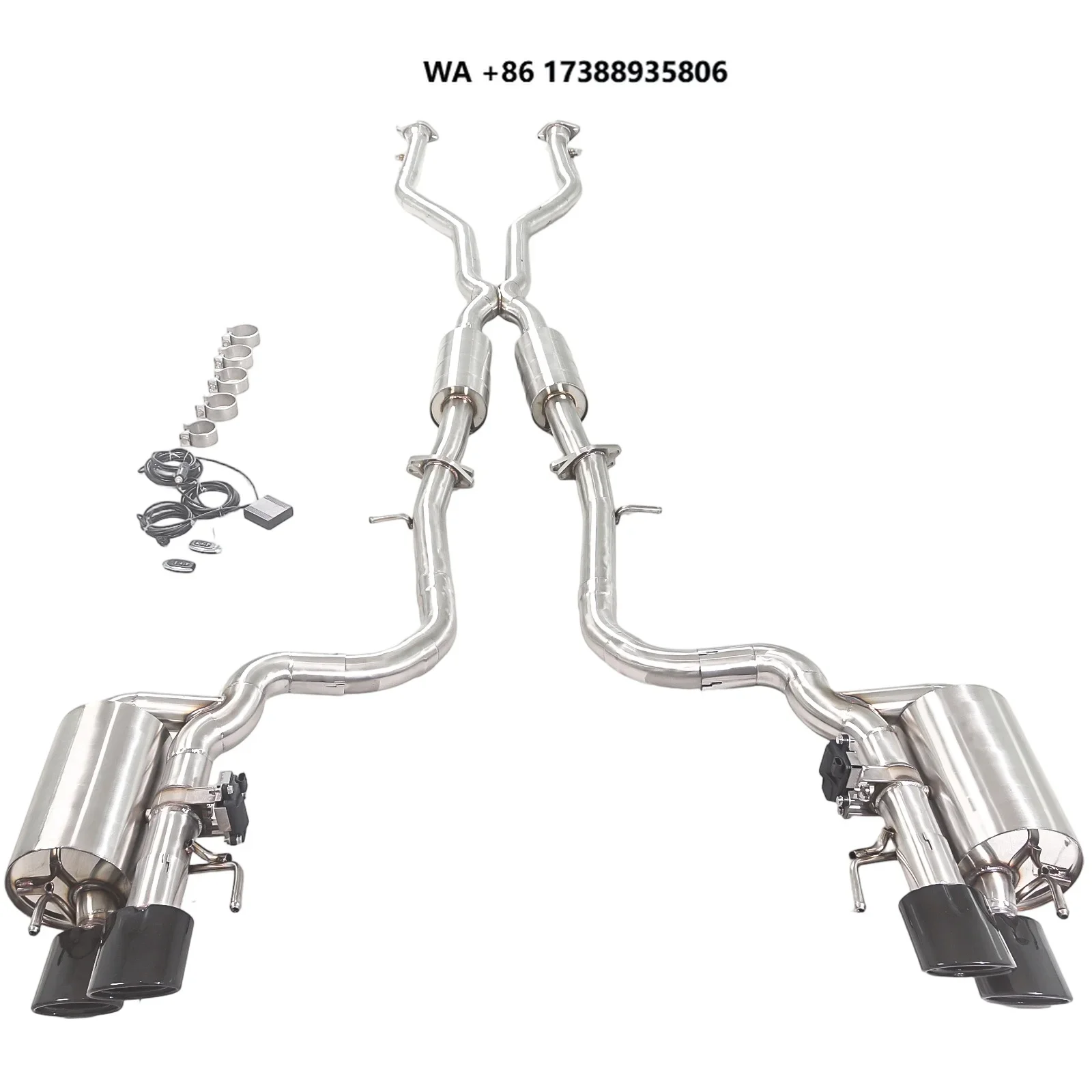 High Performance for IS500 5.0L V8 Exhaust Catback 304 Stainless Steel Brushed Double Muffler Dual Electric Valve Quad Tip