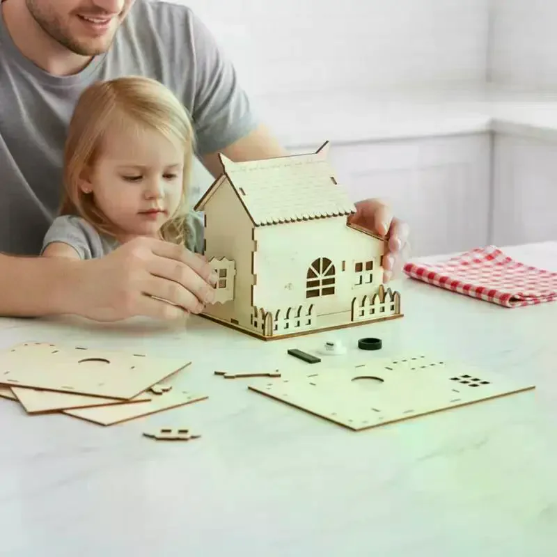 Wooden House Piggy Bank DIY Assembly Model Kit Handmade House Coloring Piggy Bank Educational Science DIY Craft Toys Kid Gift