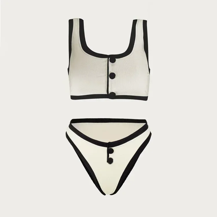 비키니 여성의 우아한 럭셔리 투피스 수영복 여성 빈티지 컬러 대비 별도의 수영복 솔리드 여름을 밀어