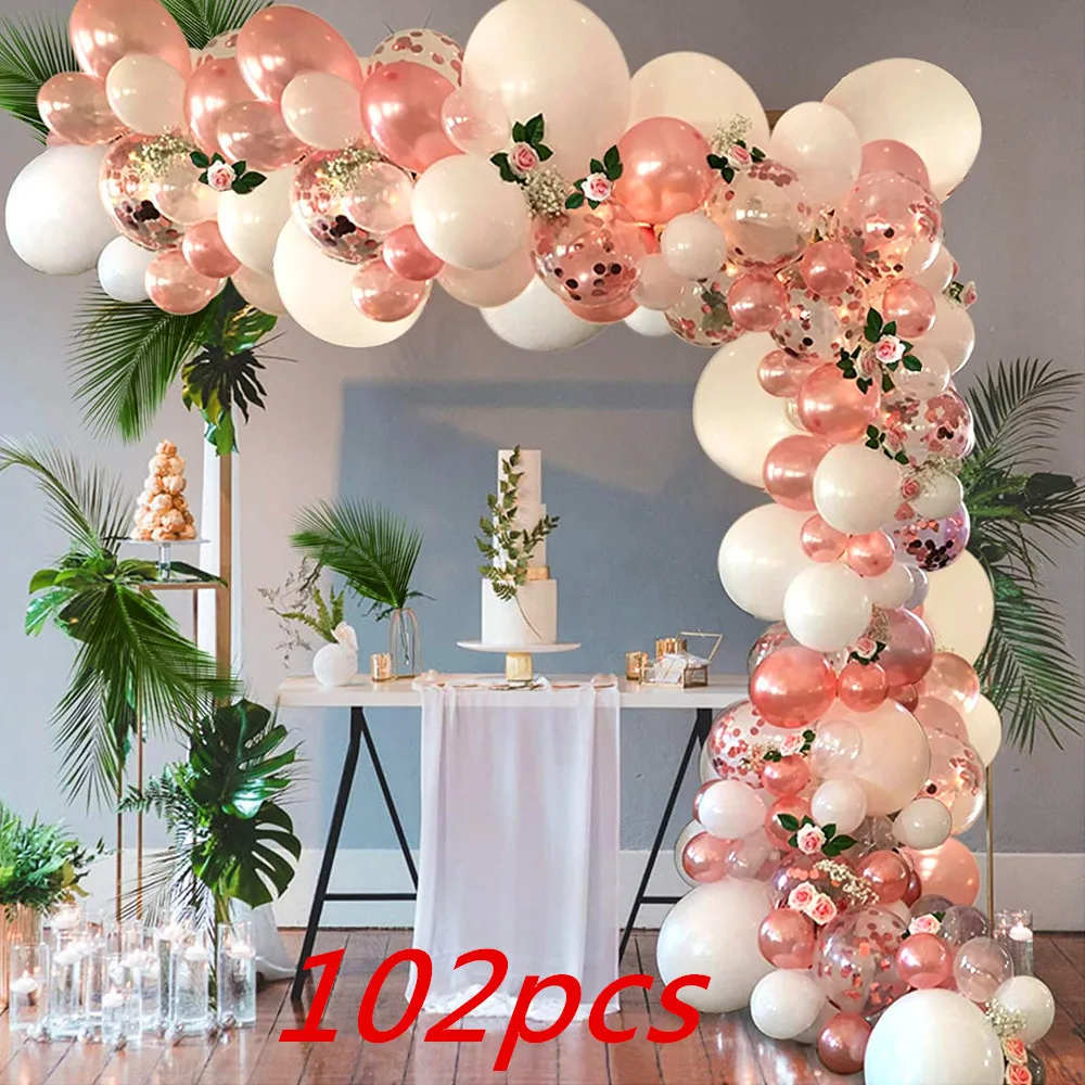 

102pcs Cute Pink Rose Gold Latex Balloon Combination Wedding Room Decoration Balloon Arch Set Wedding Birthday Party Home Decor