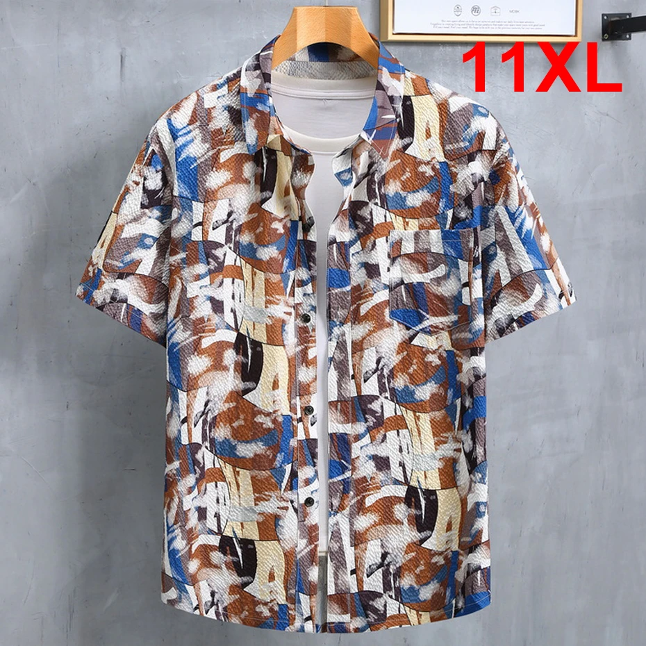 Summer Shirts Men Plus Size 10XL 11XL Hip Hop Fashion Short Sleeve Shirts Male Big Size 11XL Stretch Shirt