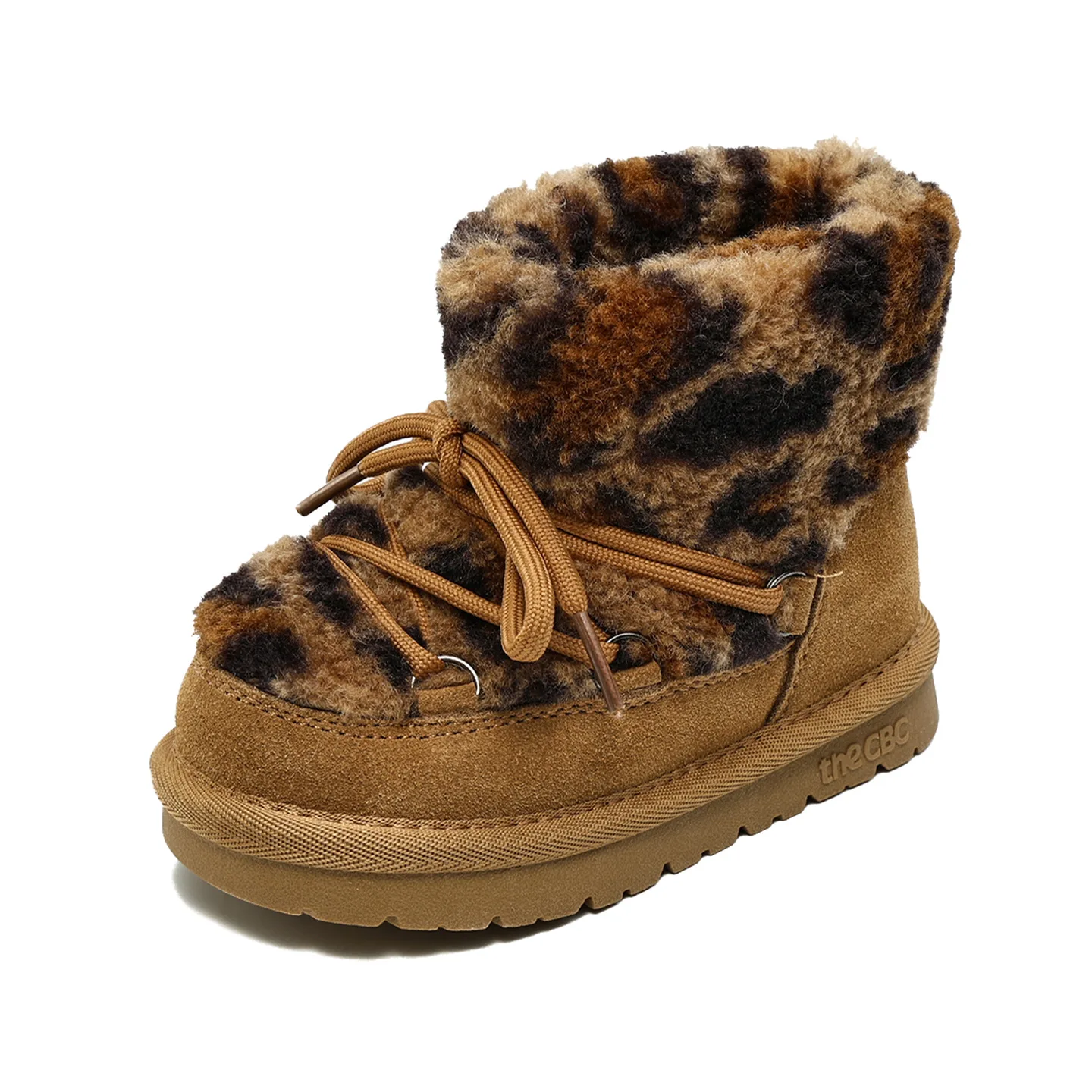 Winter Kids Warm Snow Boots Baby Quality Suede Upper Winter Shoes Girls Fashion Leopard Pattern High-top Leather Boots