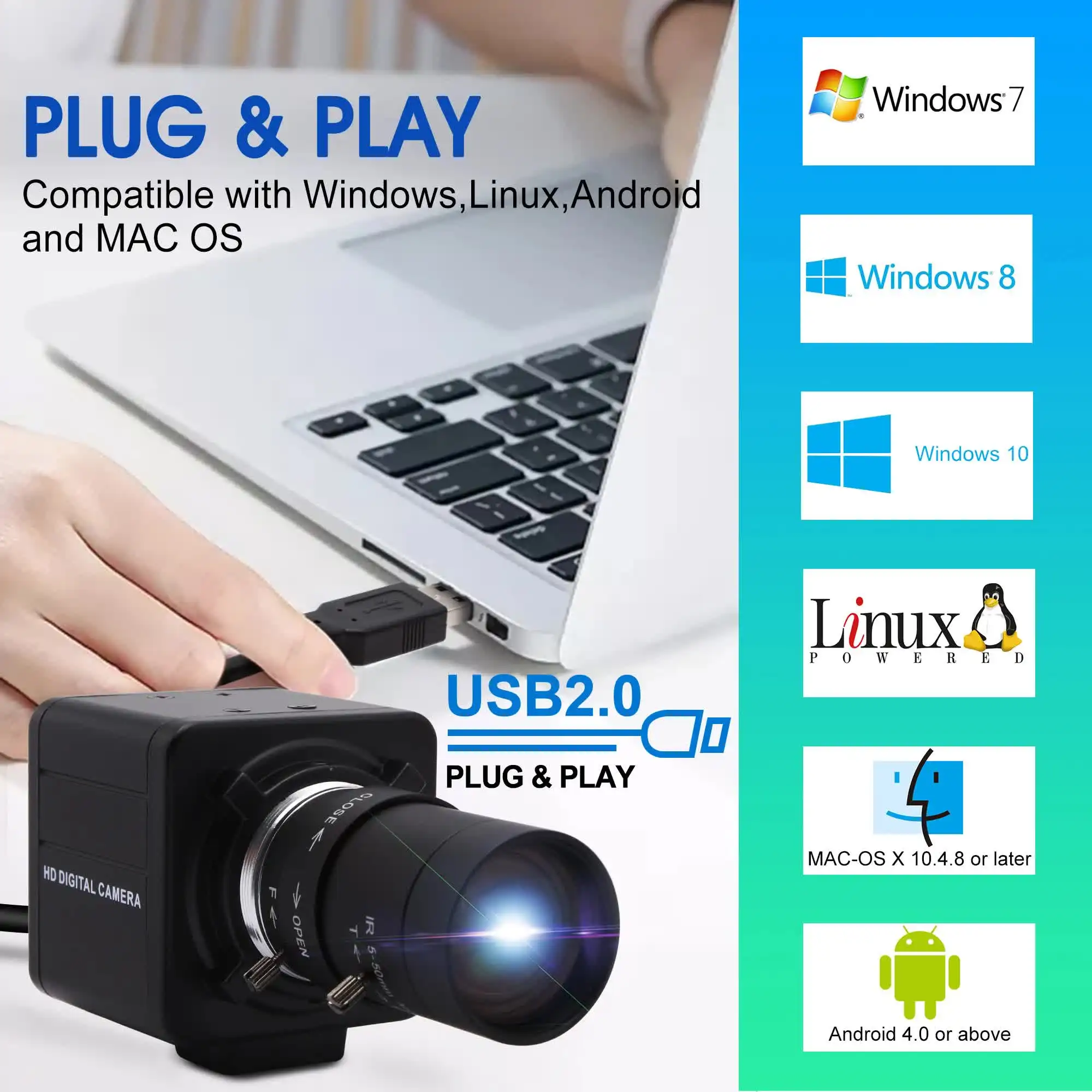 Imagem -04 - Svpro-câmera Micro Mini Usb Varifocus cs Mount Lens 3840*2160 Cmos Imx415 4k 3840*2160 Câmera para Robô Atm Digitalização de Quiosque