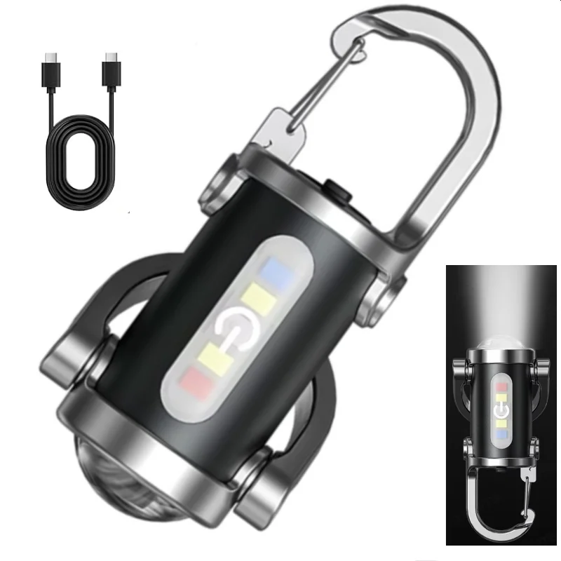 

Portable Keychain Flashlights USB Rechargeable Work Light 4 Modes Emergency Warning Lights for Camping Walking Searching Hiking