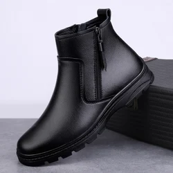 High End Brand Men's Genuine Leather Casual Shoesoffice Work Business Shoes Winter Men's Ankle Boots Thick Sole Wear-resistant