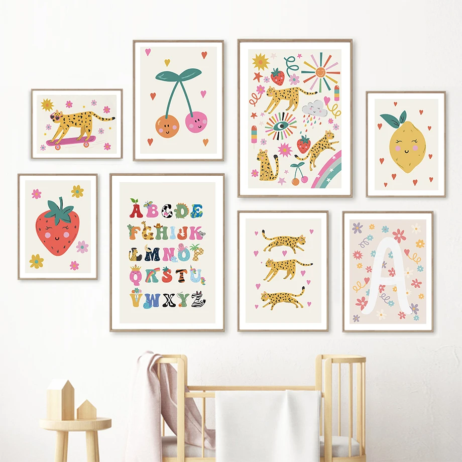 Zoon Fruit Alphabet Print Gift Nursery Prints Fun Kids Room Art Wall Art Canvas Painting Nordic Poster Home Living Room Decor