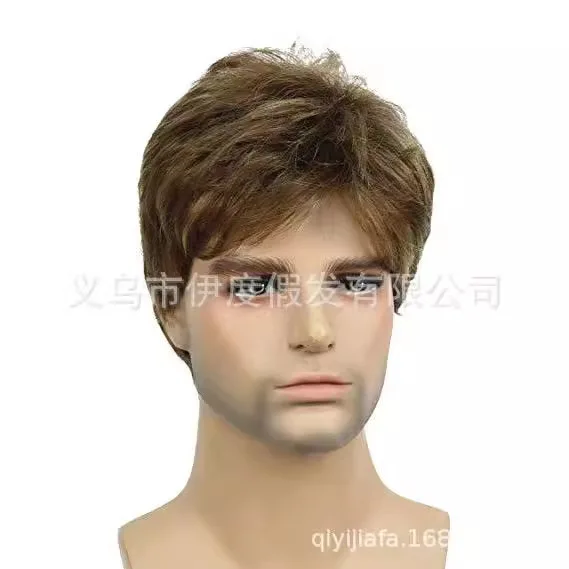 

European and American fashion star male wig brown and yellow fluffy headgear