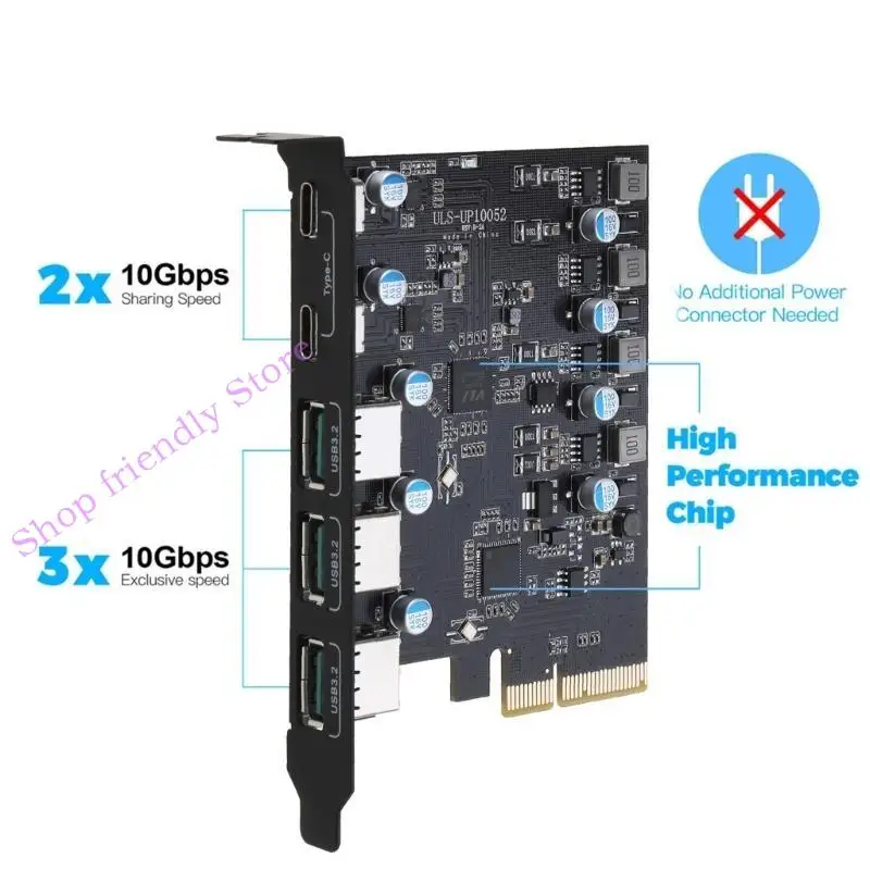 594A PCIE to USB 3.2 Gen 2 확장 카드 20GB 대역폭 5- 포트 (3X USB-A -2X 컨버터 PCIE Splitter 10/8