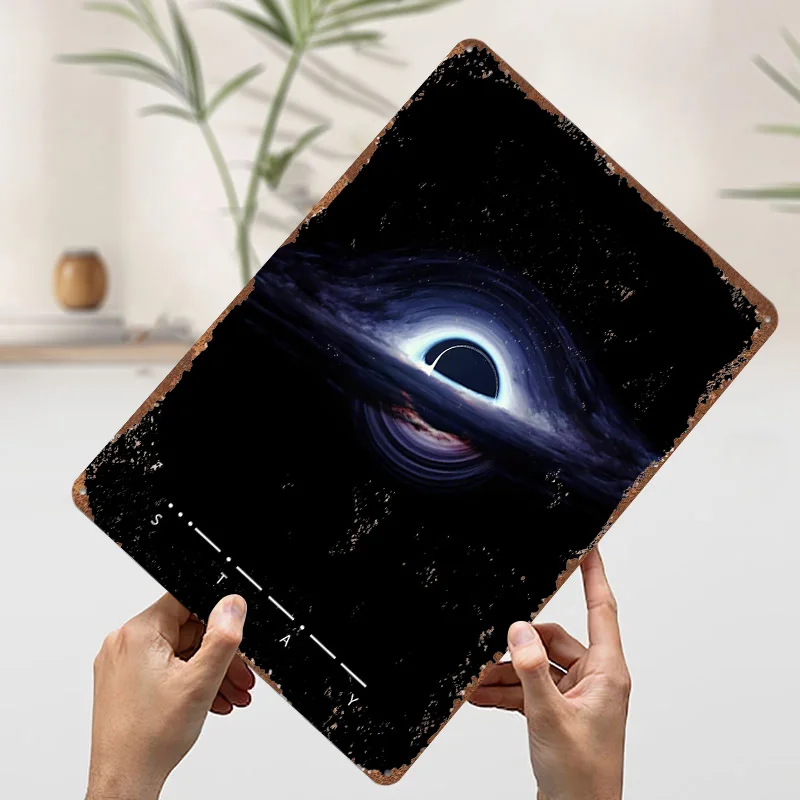 ثقب أسود في الفضاء المعادن المشارك تين علامات جدار الفن خمر الديكور الداخلي علامة معدنية مخصصة للديكور المنزل غرفة الرجعية #3