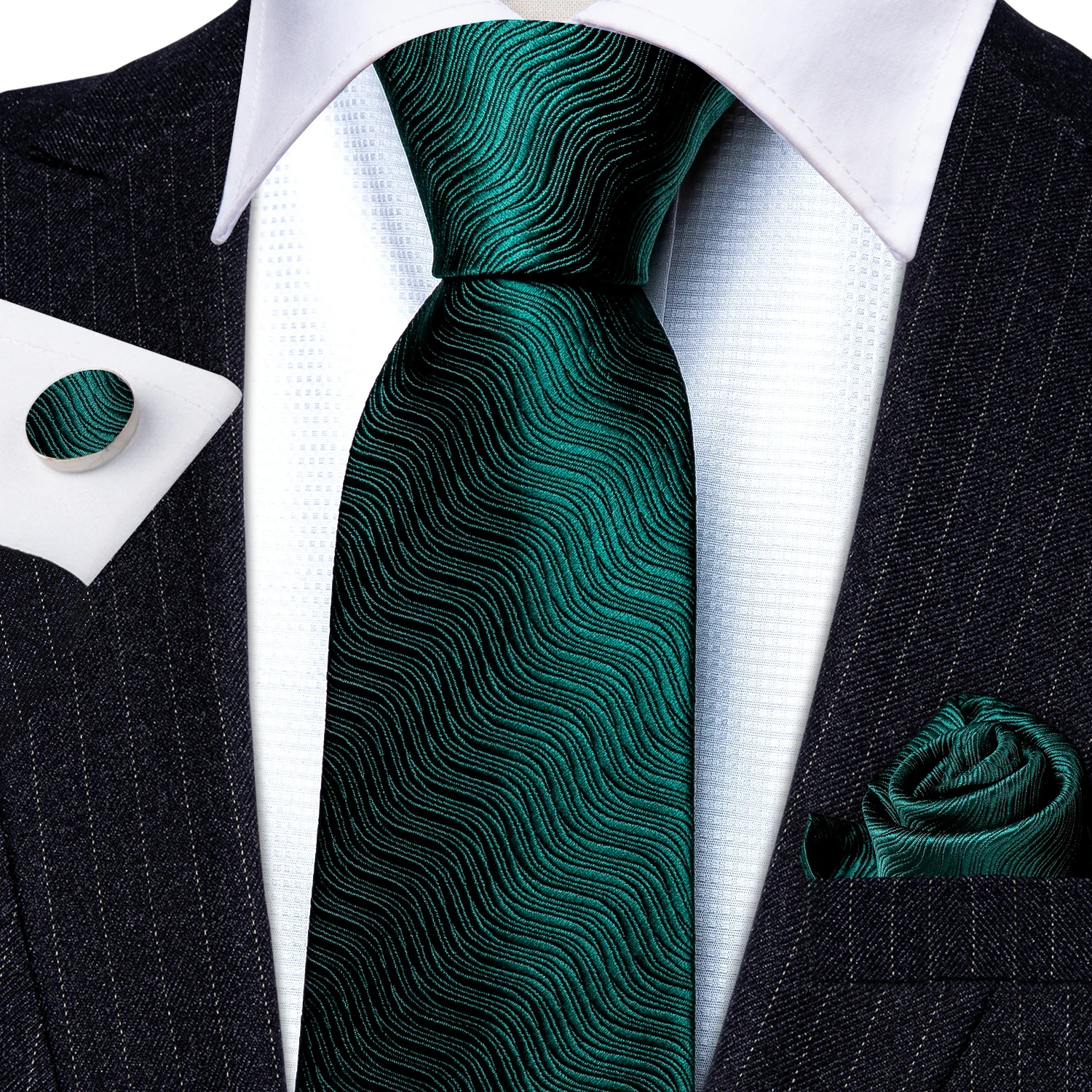 Fashion Luxury Green Tie For Men Casual Formal Wedding Geometric Tie Barry.Wang NeckTies Hanky Cufflinks Set Business Gift