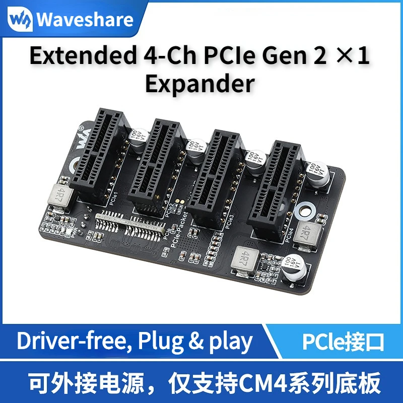 

Extended 4-Ch 4 x PCIe Gen 2 x 1 Expander, 1 to 4 PCIe Expansion Card CM4, Stable Performance, Driver-Free, ASM1184 Controller