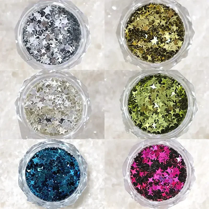 1 jarro 2mm estrela prego glitter quatro cantos estrela prego glitter cintilante brilho starburst lantejoulas arte do prego materiais decorativos