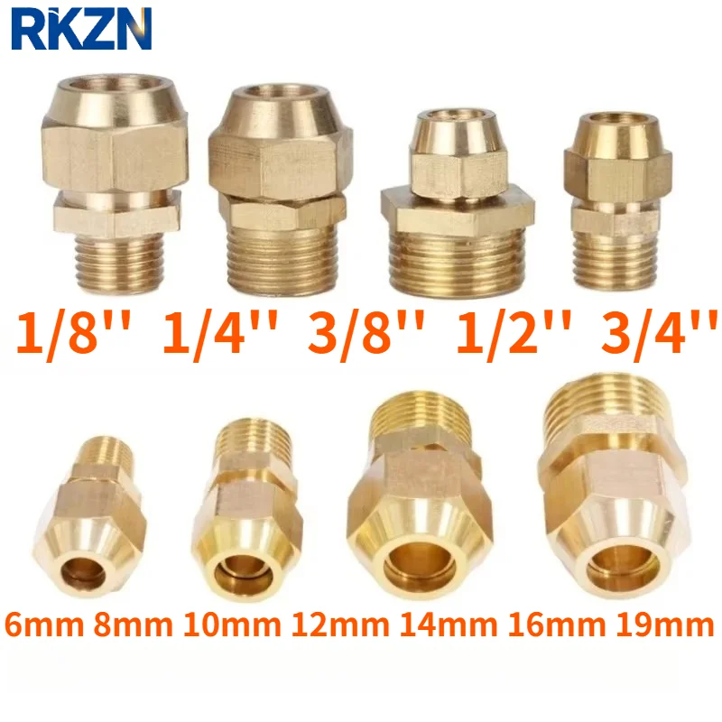 6 8 10mm Flared Copper Straight Connector Male Threaded Pipe Adapter Coupling Joint 1/8 1/4 3/8 for Water Oil Gas Adapter