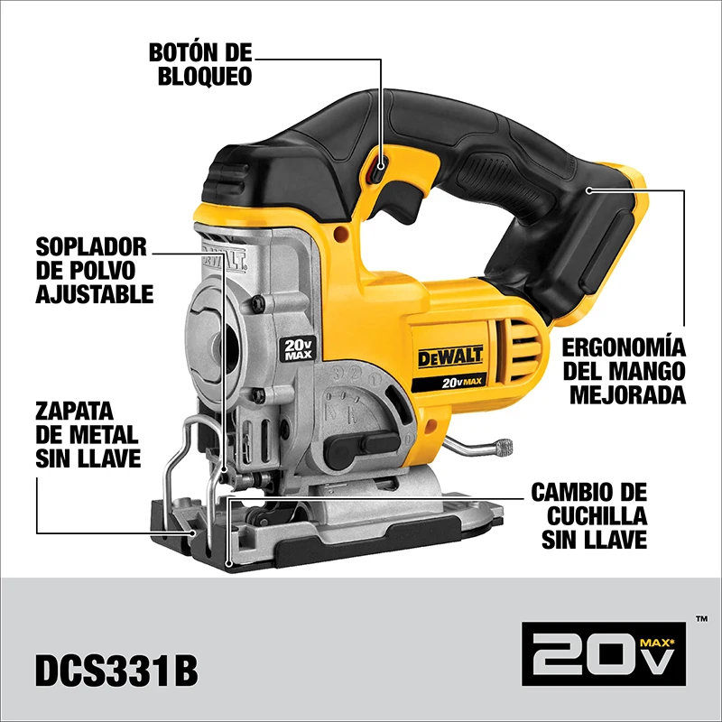 DEWALT DCS331 18V/20V MAX Jig Saw Rechargeable Wood Electric Scroll Saws 3000SPM Linear Curve Cutting Saws Tool Only