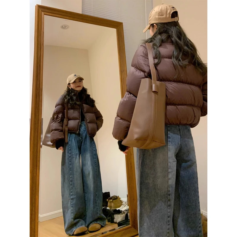 

Women's ort High Waist Thiened Stand Collar Bread Sle down Cotton Jaet Winter New Faion Korean Loose Fit Zipper Clo...