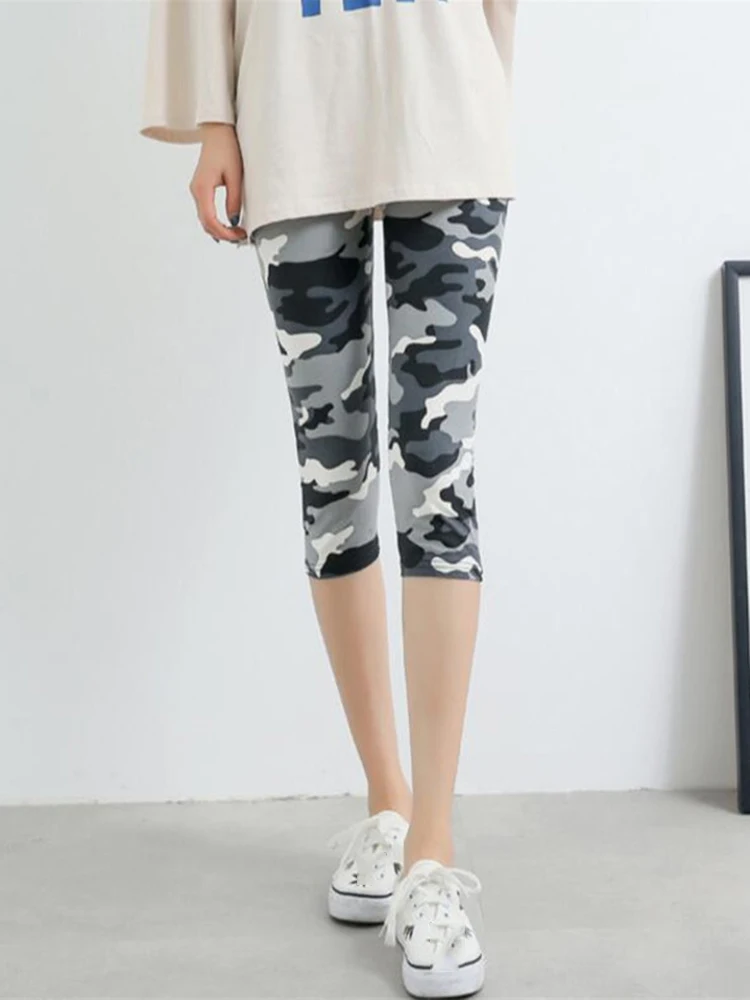 YSDNCHI Camouflage Leggings Fitness Hosen Frauen Leggings Pantalones Drucken Legging Sommer Weiche Haut Legins Streifen Frauen Capris