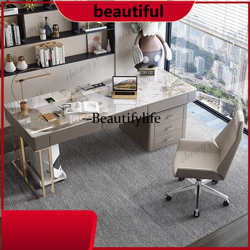 Z138    Nordic Rock Plate Design Office Desk Italian Designer Computer Office Desk High Writing Modern Home Furniture Escritorio