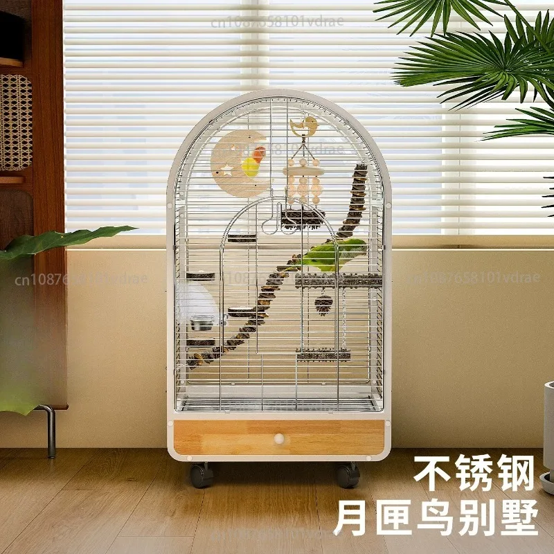 Stainless Steel Bird Cage for Small Homes—Space-Saving and Portable, Suitable for Budgerigars, Monk Parrots, and Kea Parrots