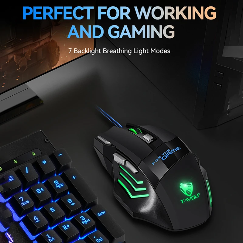Mouse da gioco ergonomici retroilluminati RGB Mouse da gioco USB con cavo Esports 7D per giocatori di computer