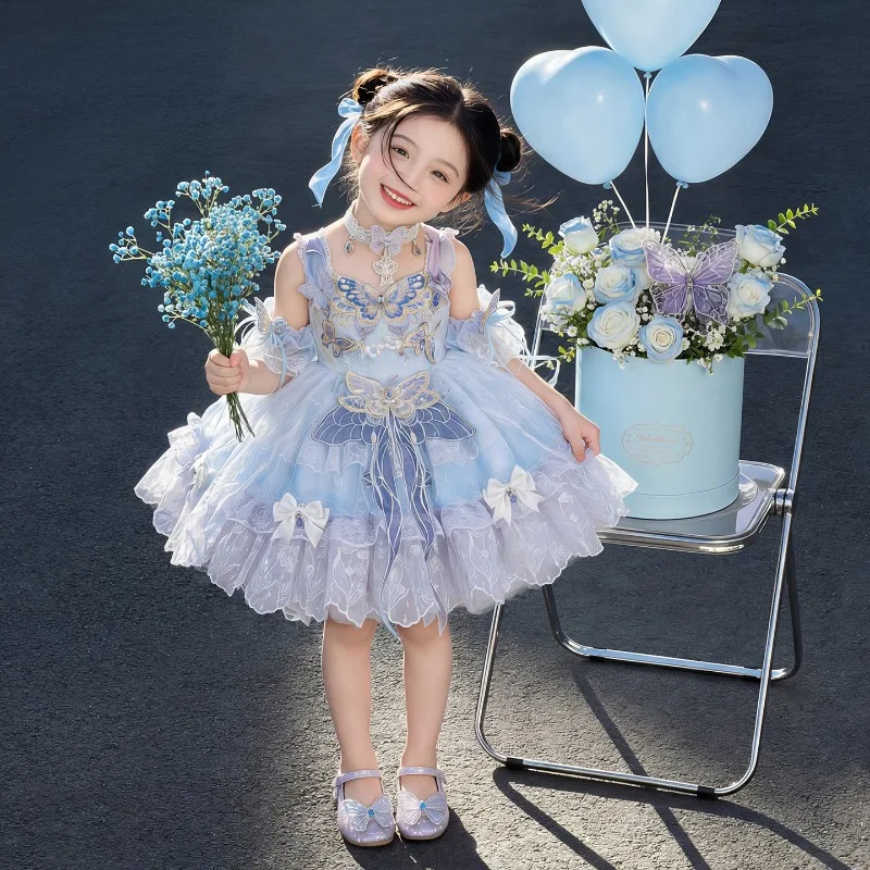 Girls Butterfly Lolita Style Princess Dress Summer Sleeveless Suspender Fluffy Dress Kids Super Fairy Birthday Party Dress