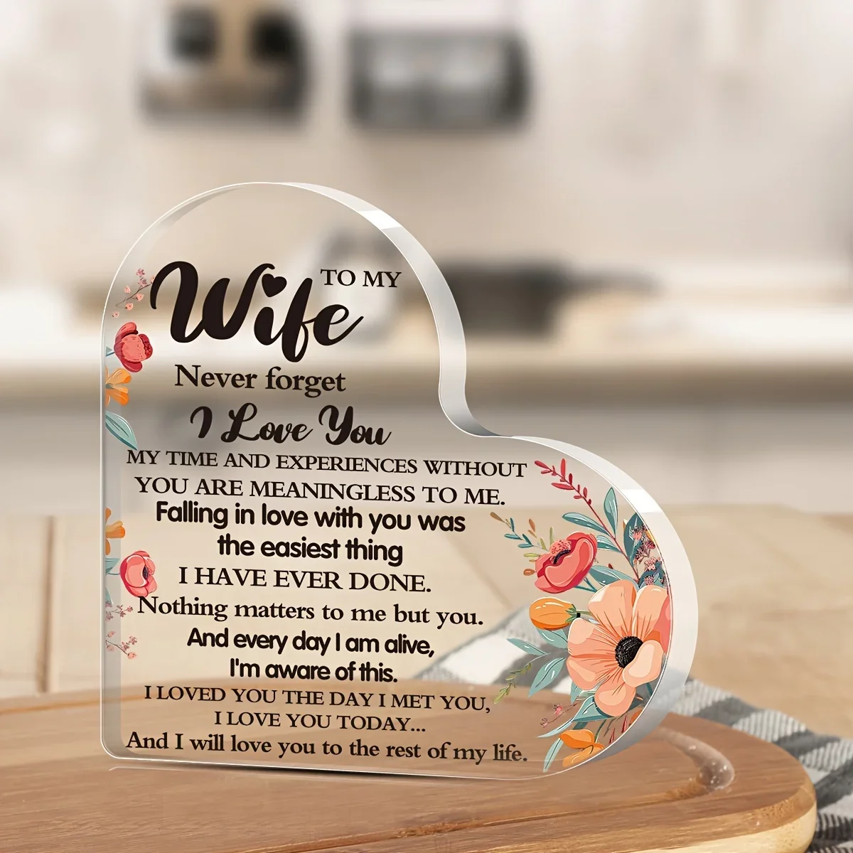 Cadeau romantique en acrylique en forme de cœur avec poème d'amour pour femme, souvenir floral ajouré, décoration de bureau pour anniversaire, mariage