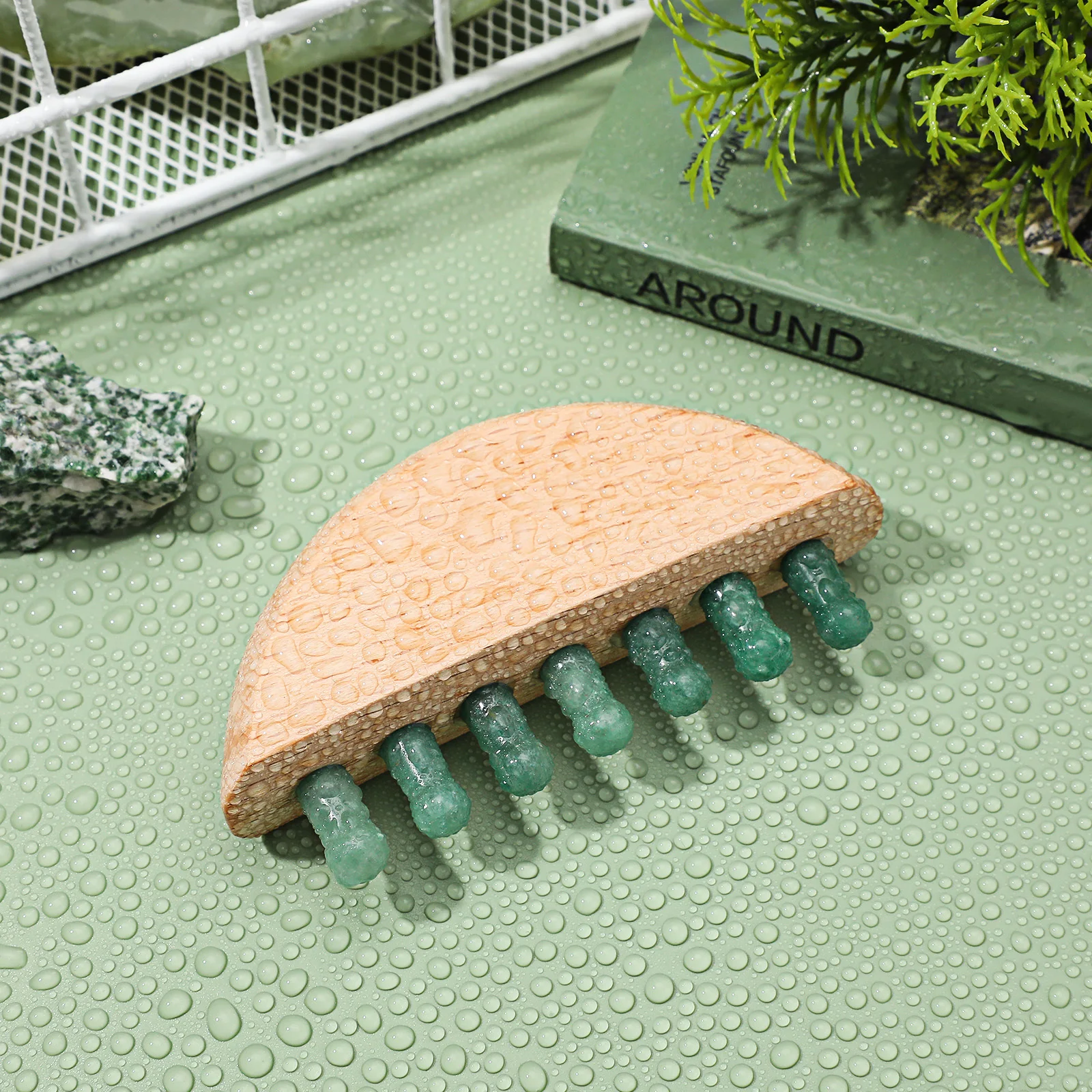 

Scalp Massage Comb Jade Tooth Wooden Handle Gentle Head Massager Hair Massage Tool Relaxation Scraping Comb Portable