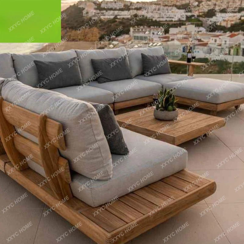 

Modern Solid Wood Furniture with Cushions Sofa Set Living Room Garden Patio Hotel Sectional L Shape Outdoor Sofa