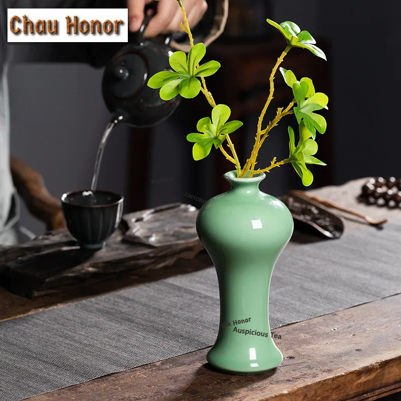 ZAEYORIA Longquan Celadon The Beauty Drunk Vase Antique Home Decorations Flower Basket Plant Pot Flowerpot Tea Table Decoration