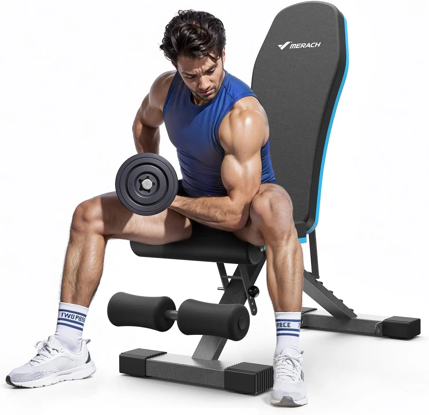 Banco de pesas, bancos de pesas plegables para gimnasio en casa con banco de pesas ajustable de 990 libras con 72 ángulos de entrenamiento, banco inclinado pre