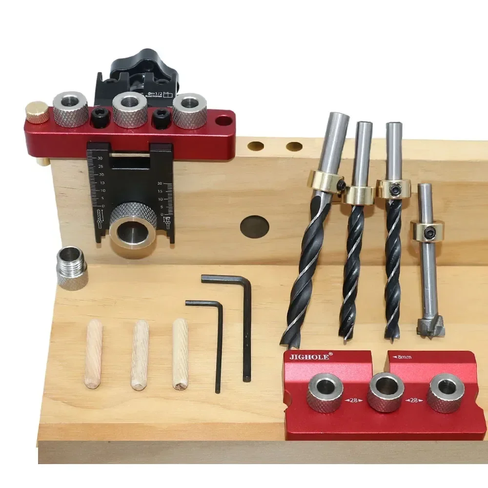 Dowelling Jig Kit 3in1 Adjustable Dowel Cam Drill Guide Locator Woodworking Tool