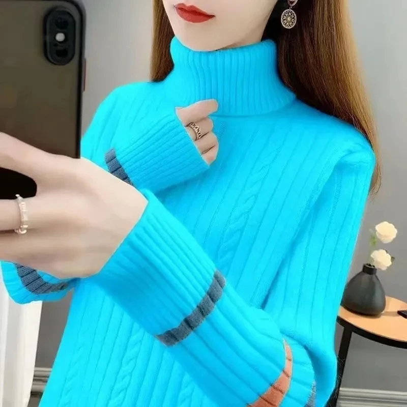 

Turtle Neck Sweater Women Lnterior Thicke Loose Warm Pullover Knitt Sweater Jacket Autumn Winter New Long-Sleeved Base Shirt Top