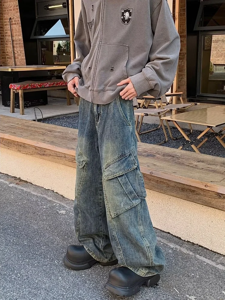 2025 Trashy Y2K Streetwear Vintage Blau Baggy Cargo Jeans Hosen Für Männer Kleidung Gerade Distressed Lose Casual Denim Hosen – Detail 12