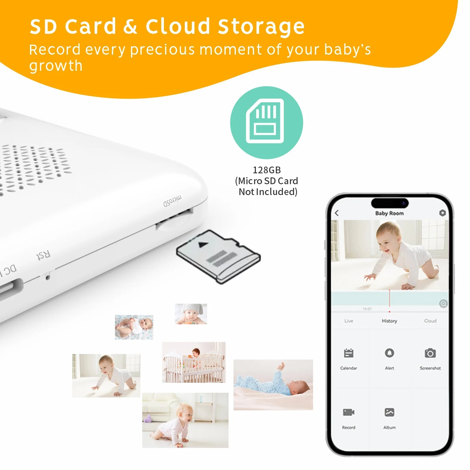 Babystar 5-inch Tuya Baby Monitor, 1080P High-Definition WiFi Remote Mobile App Control, 3000mAh Battery, Multi-User Support. view 6