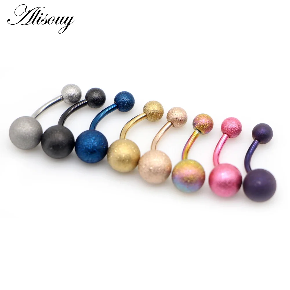 Alisouy 1 Piece Frosted Stainless Steel Navel Rings 8 color Ball Sexy Belly Button Ring Belly Rings Body Piercing Jewelry