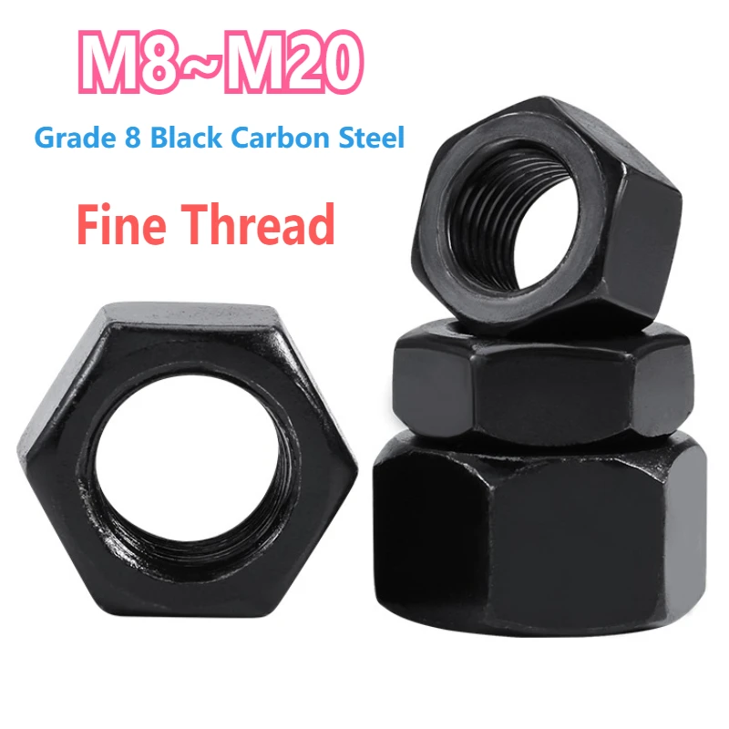 M8 M10 M12 M14 M16 M18 M20 مسدس عرافة المكسرات الصف 8.8 أسود الكربون الصلب غرامة الموضوع عرافة المكسرات الملعب 1/1.25/1.5 مللي متر