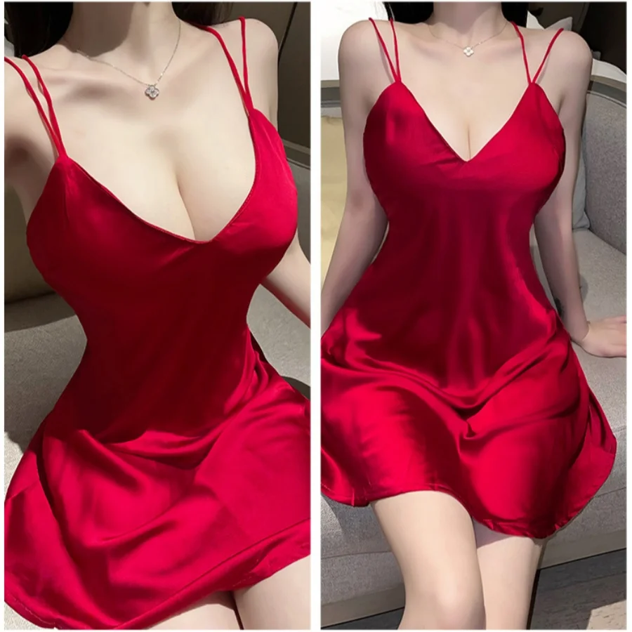 Roupa interior de seda gelo puro gordura sleepwear feminino antiderrapante sexy lado split casa roupas imitação de seda dormir saia feminina