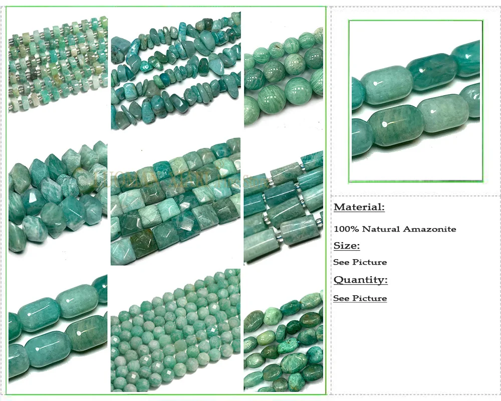 Natural Gemstone Really Amazonite Loose Round Square Cylinder Faceted Stone Beads for Jewelry Making DIY Bracelet Accessories