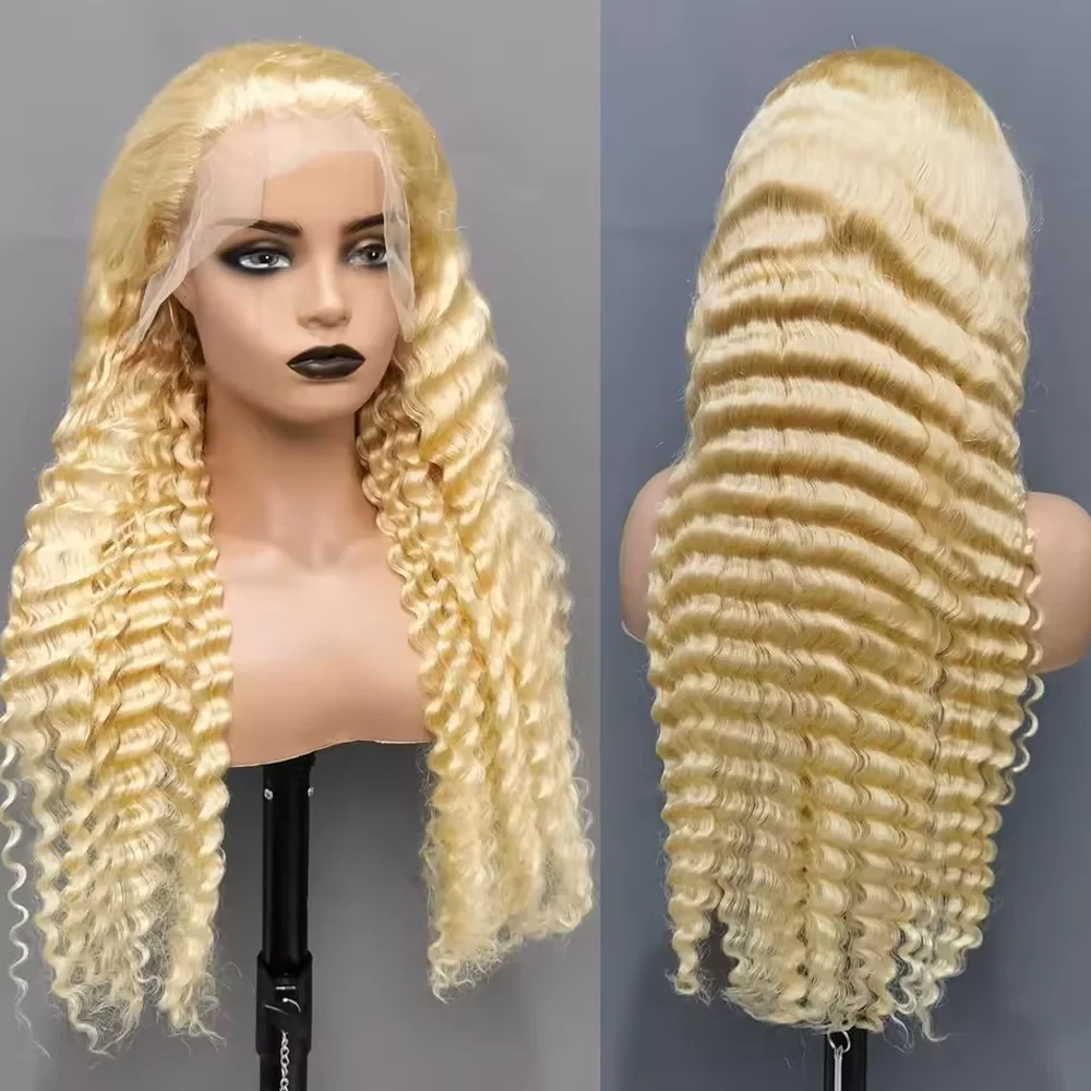 

613 Blonde Deep Wave Wigs 13x4 Transparent Lace Frontal 250% Density Pre Plucked with Baby Hair Human Hair