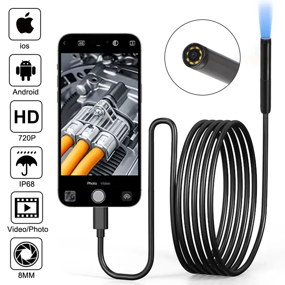 Waterproof Hard Pipe Camera 2MP Borescope Wireless For Android IOS Car Inspection Camera WiFi Endoscope Camera