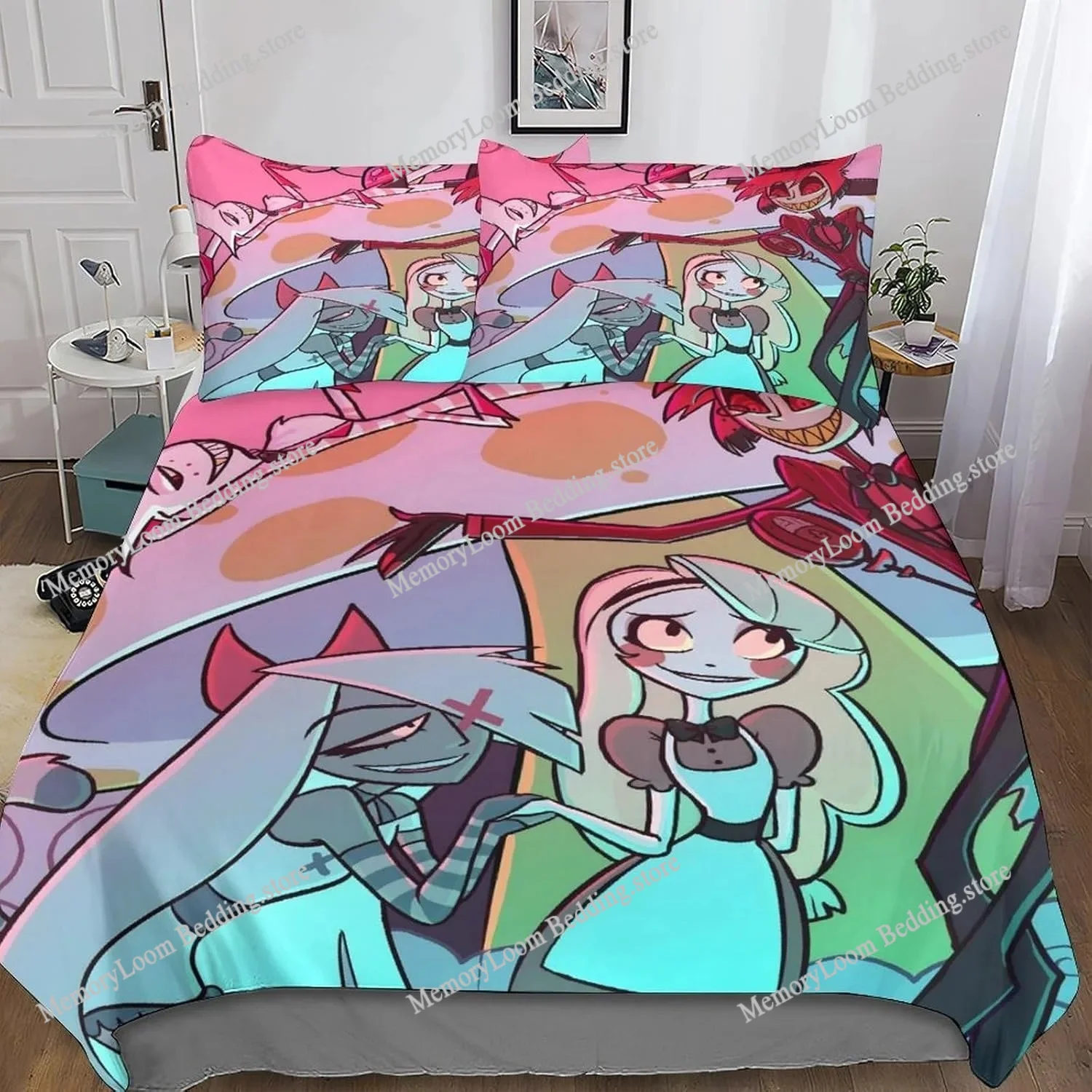 

Hazbined Hotel Duvet Cover Set Cartoon Charlie Vaggie Alastor AD Quilt Cover Pillowcase Bed Kids Adult Home Textileextile