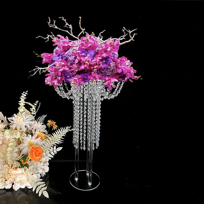 

2Pcs/Lot 60cm Tall Acrylic Wedding Table Centerpiece Acrylic Flower Stand Romantic Road lead Decoration Transparent Cake Tray