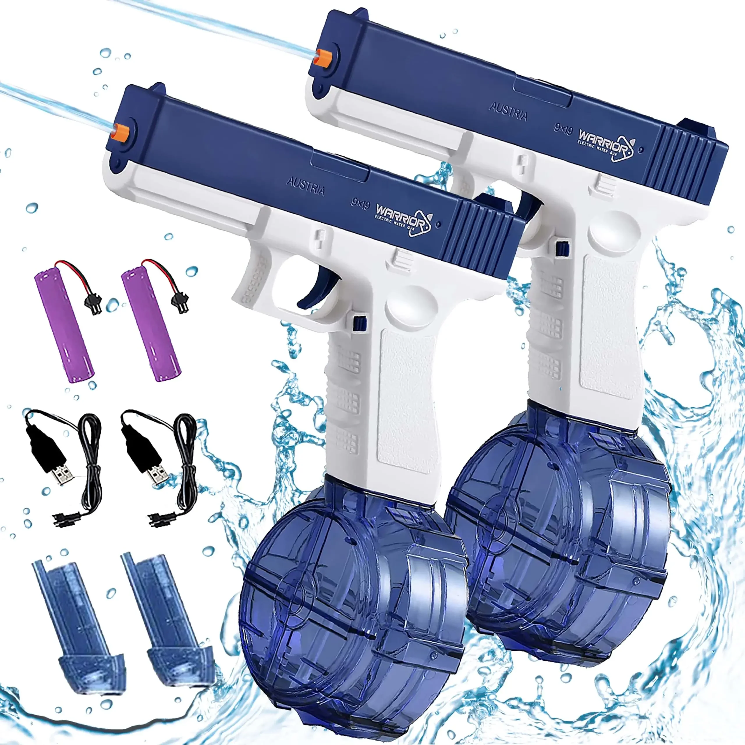 

Electric Water Gun Rechargeable Automatic Spray Gun Toys Capacity Range Up to 32 FT Range for Adults & Kids - Blue