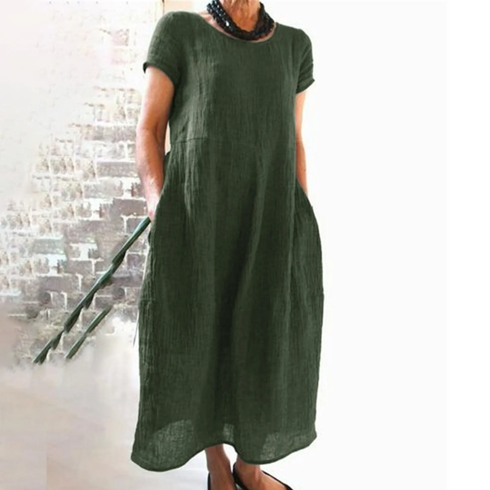 Women Summer Dresses Loose Casual O Neck Linen Cotton Tunic Shirts Dresses 2024 Holiday Beach Fashion Pockets Long Robes