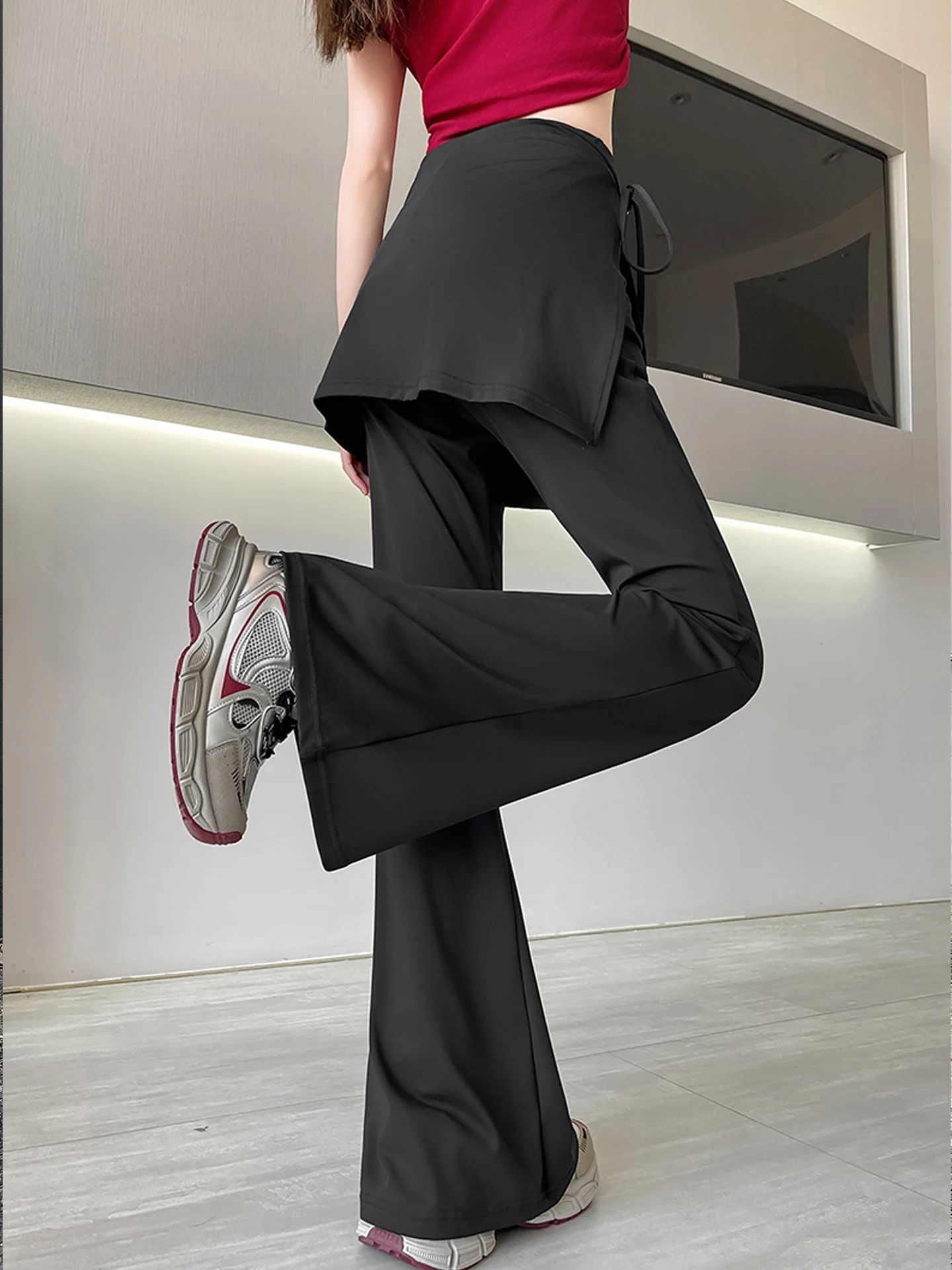 

Комплект из двух предметов Bla: съемные брюки для йоги и повседневные широкие брюки из ледяного шелка с высокой талией в корейском стиле, однотонные