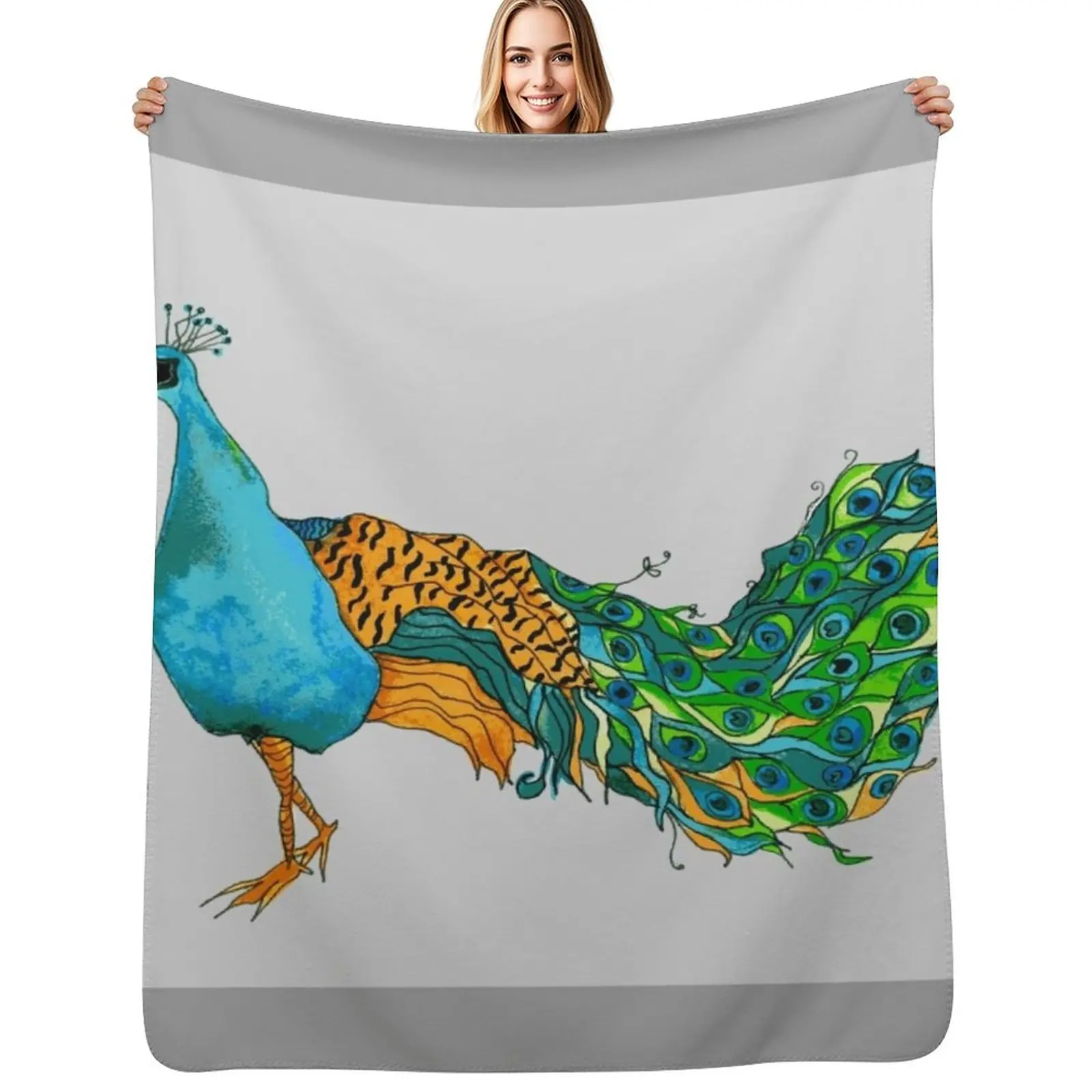 

Peacock Watercolour Illustration Throw Blanket Blankets Sofas Of Decoration Personalized Gift Luxury Weighted Blankets