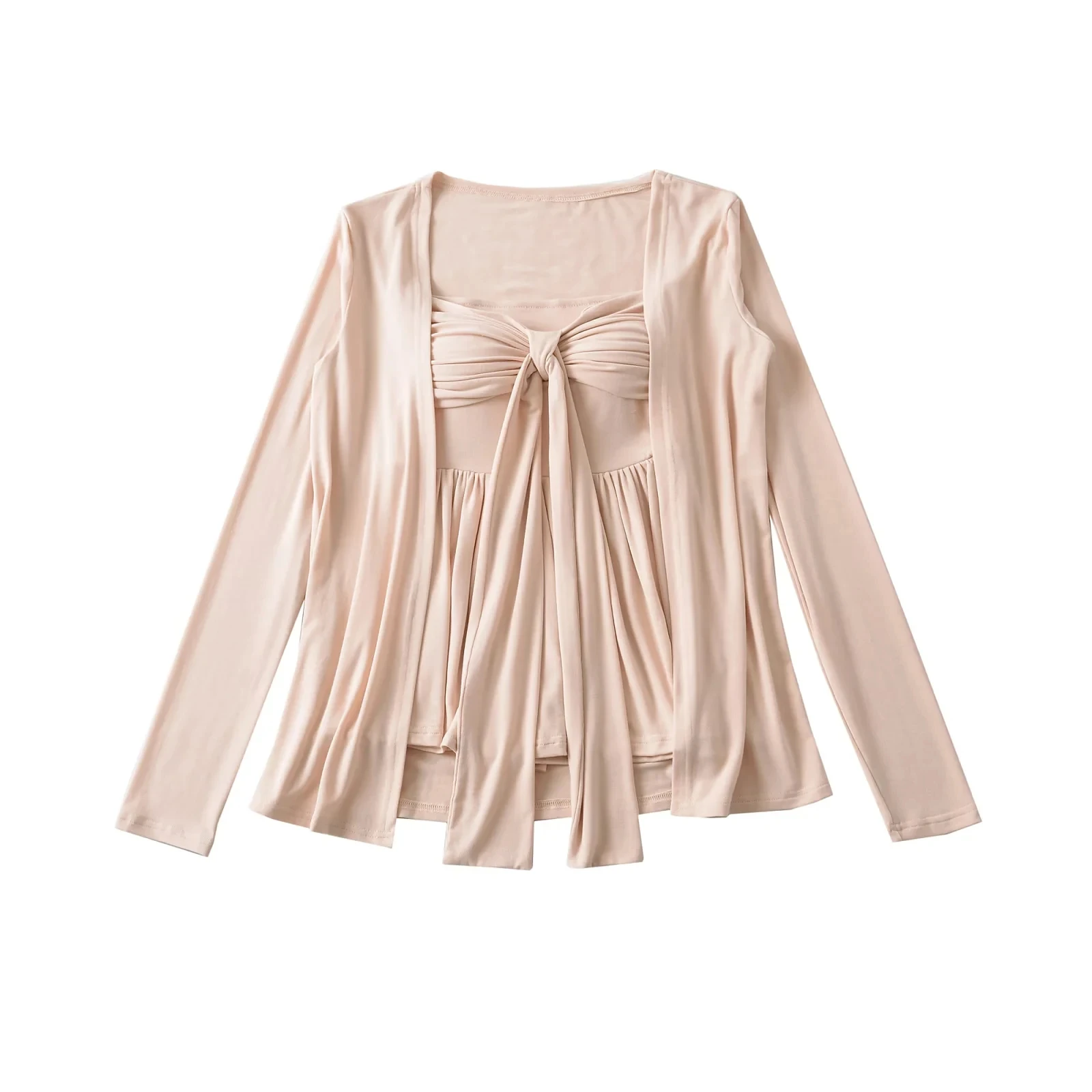 الوردي سترة سترة المرأة التخسيس مجموعة الكورية Sle طويلة Sve منتصف طول لباس غير رسمي للفتيات الصغيرات موسم الخريف