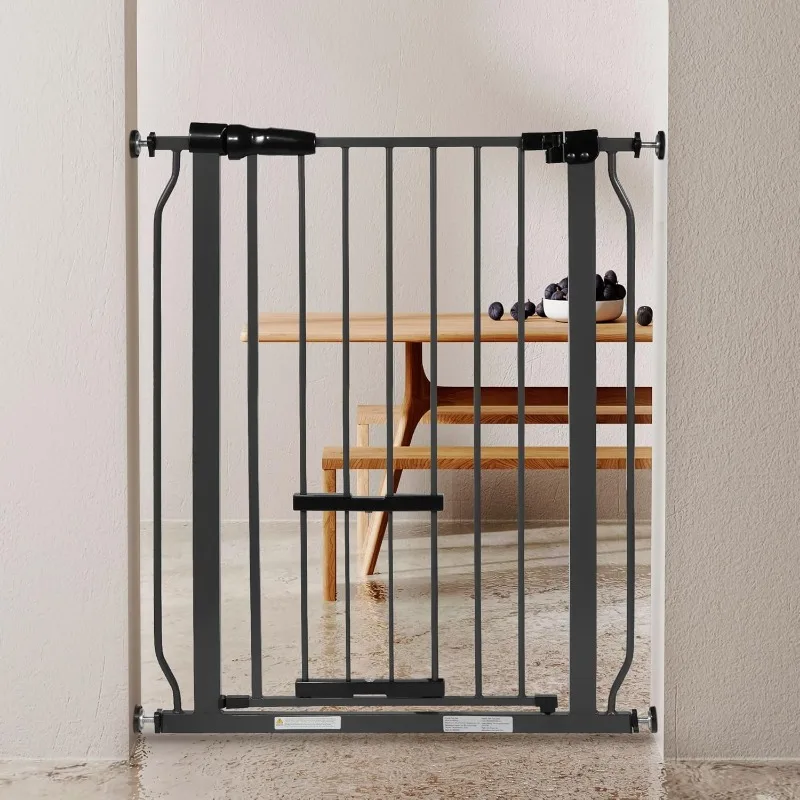 Easy Walk-Thru Safety Gate with Pet Door for Doorways and Stairways with Auto-Close/Hold-Open Features, 36-Inch Tall