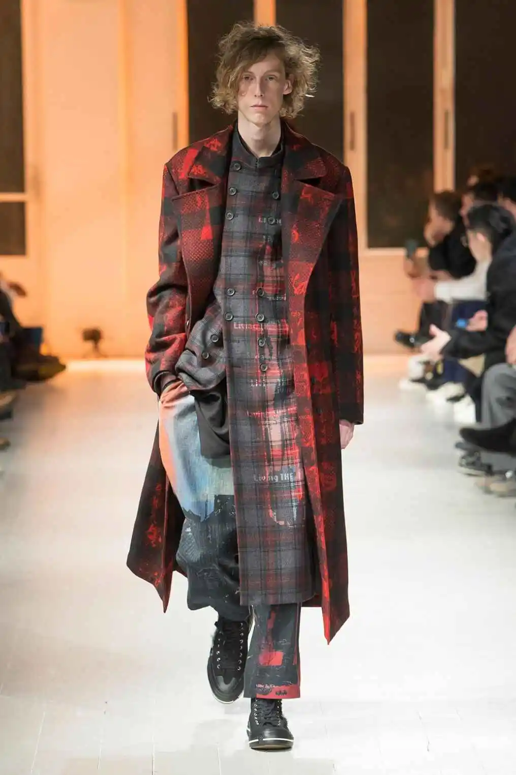 معطف صوفي أصلي من TOP-YAMAMOTO باللون الأحمر، معطف كشمير فضفاض جديد متوسط الطول للرجال لخريف وشتاء